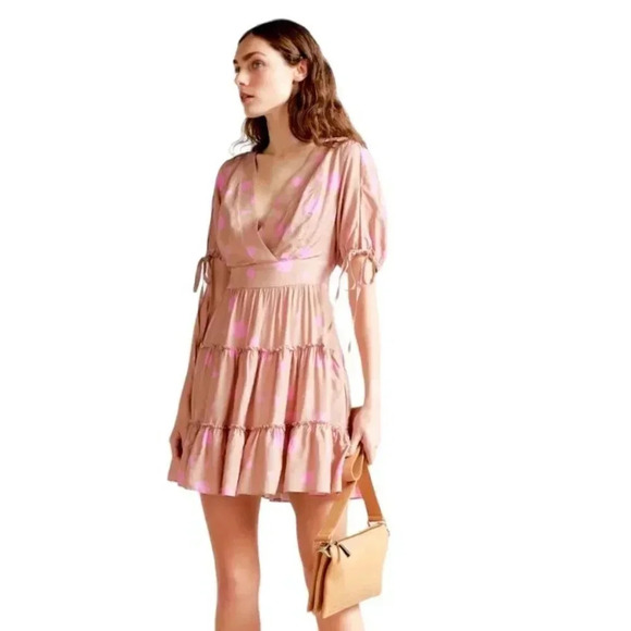 NWT Ted Baker London Stefina Pastel Brown/Pink Polka Dot Tiered Mini Dress 6 - Picture 3 of 16